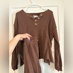 Sincerely Jules Ribbed Knit Top and Pants Set in Cocoa Brown